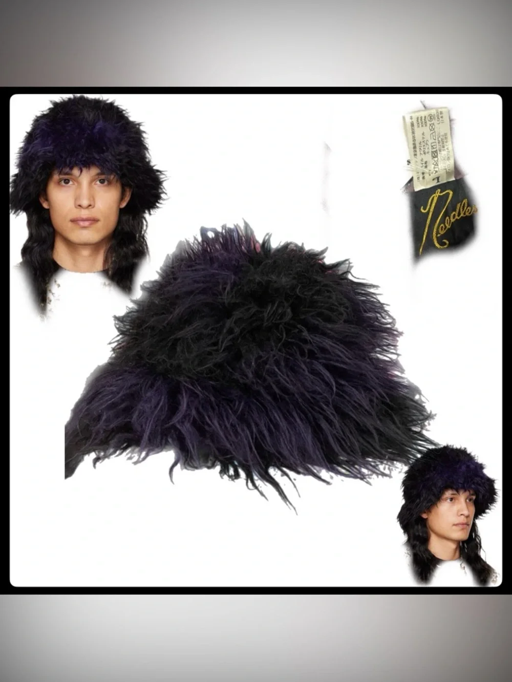 Needles Brand Faux Fur Bucket Hat Sz LG Purple and Black NWOT
